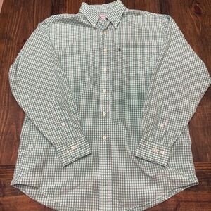 Brooks Brothers Mens Green Gingham Check Button Down Long Sleeve Shirt, business